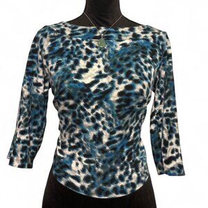 Jones New York blue leopard print top with 3/4 sleeves